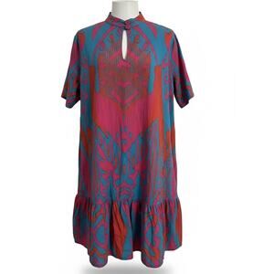 Sheridan French Pink Blue Geometric Shift Mini Dress Size S